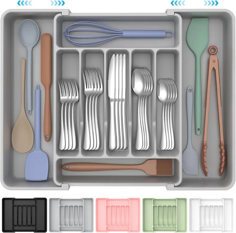 Expandable Silverware Drawer Organizer, Grey