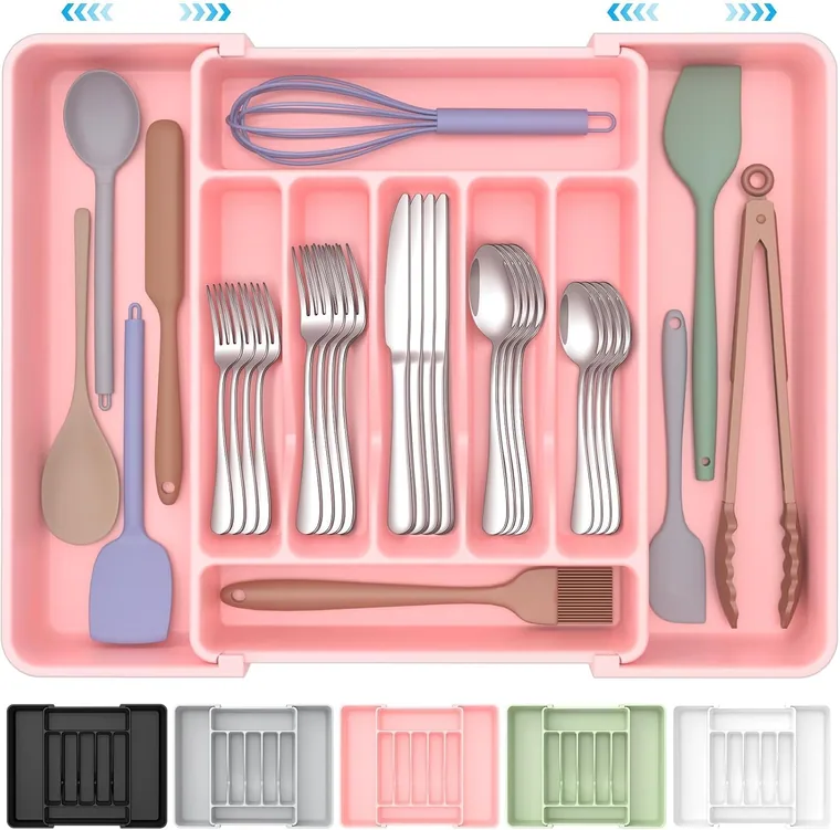 Expandable Silverware Drawer Organizer, Pink