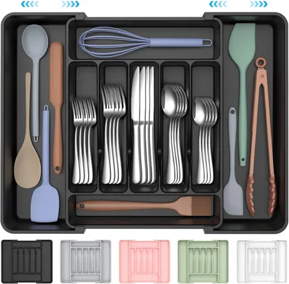 Expandable Silverware Drawer Organizer, Black