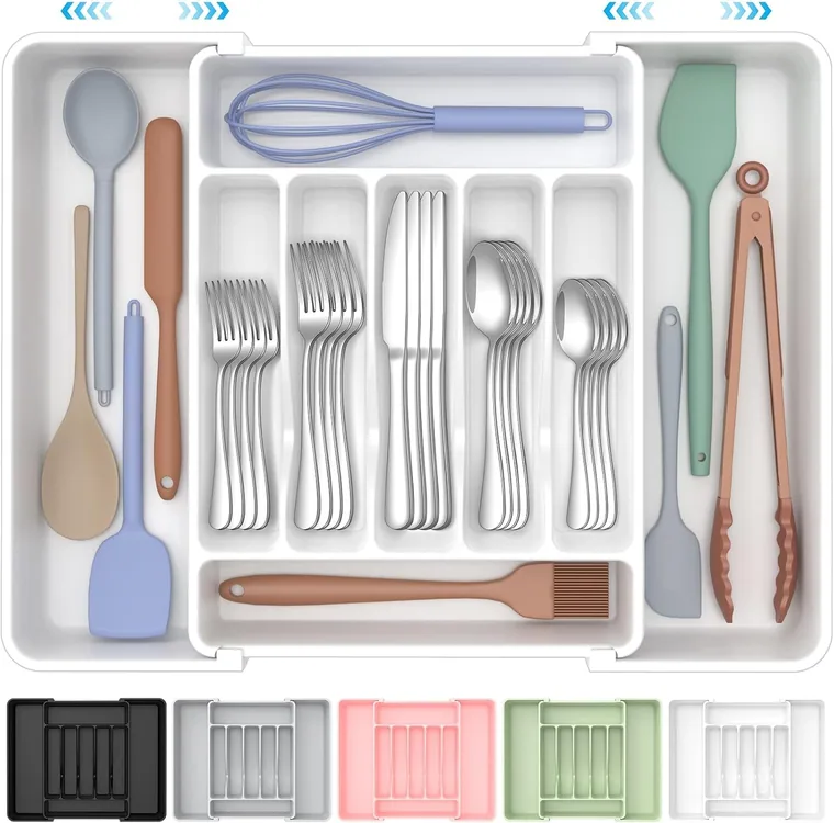Expandable Silverware Drawer Organizer, White