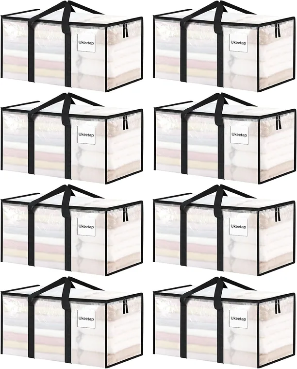 8 Pack Extra Large Clothes Storage Bins, Clear