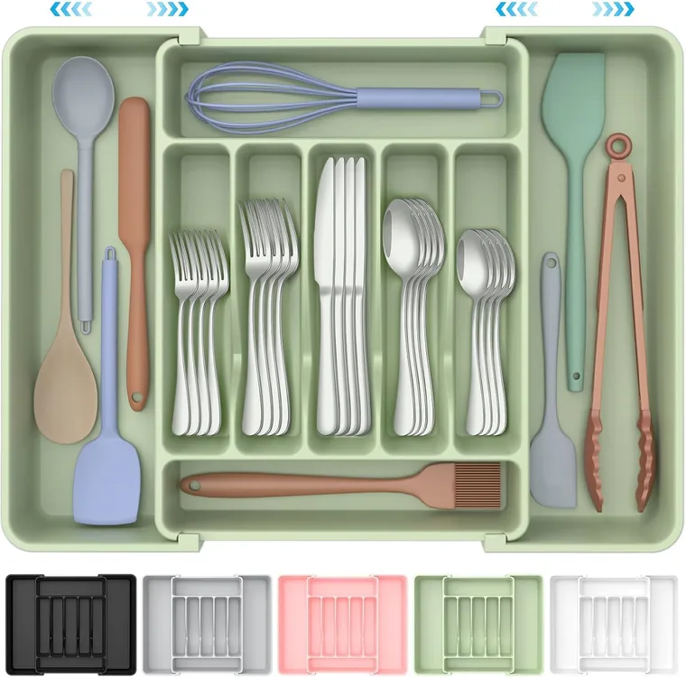 Expandable Silverware Drawer Organizer, Green