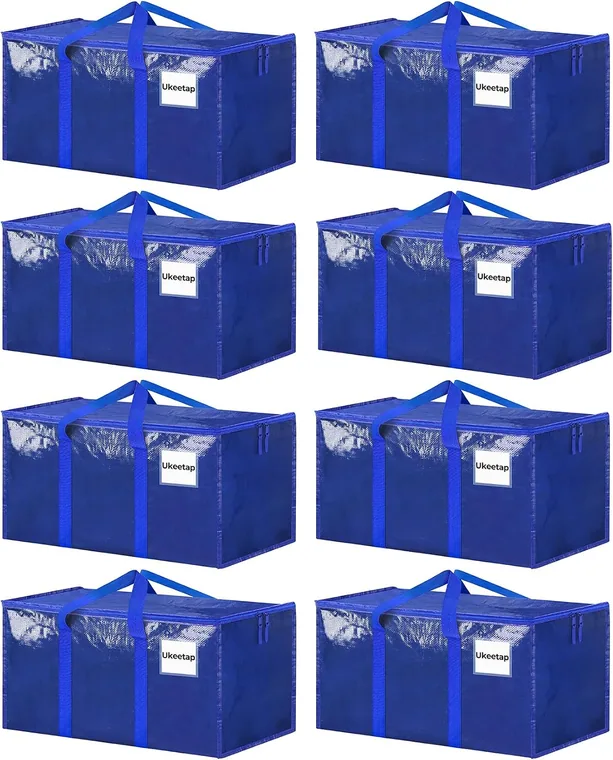 8 Pack Extra Large Clothes Storage Bins, Blue
